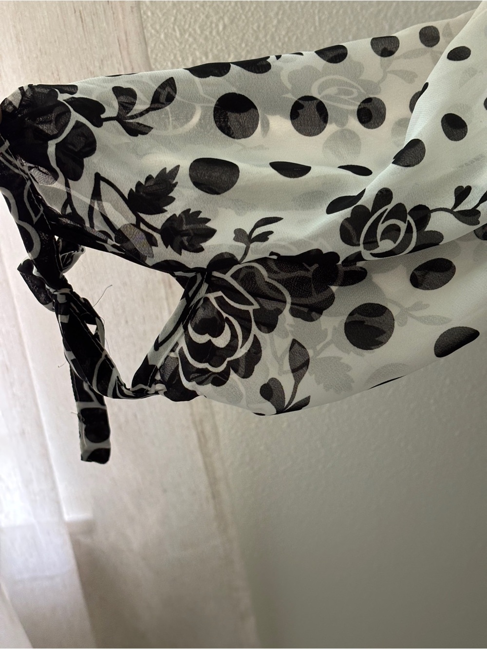 Sara Michelle Black & White Floral Dot Scoop-Neck Blouse - Picture 5 of 6